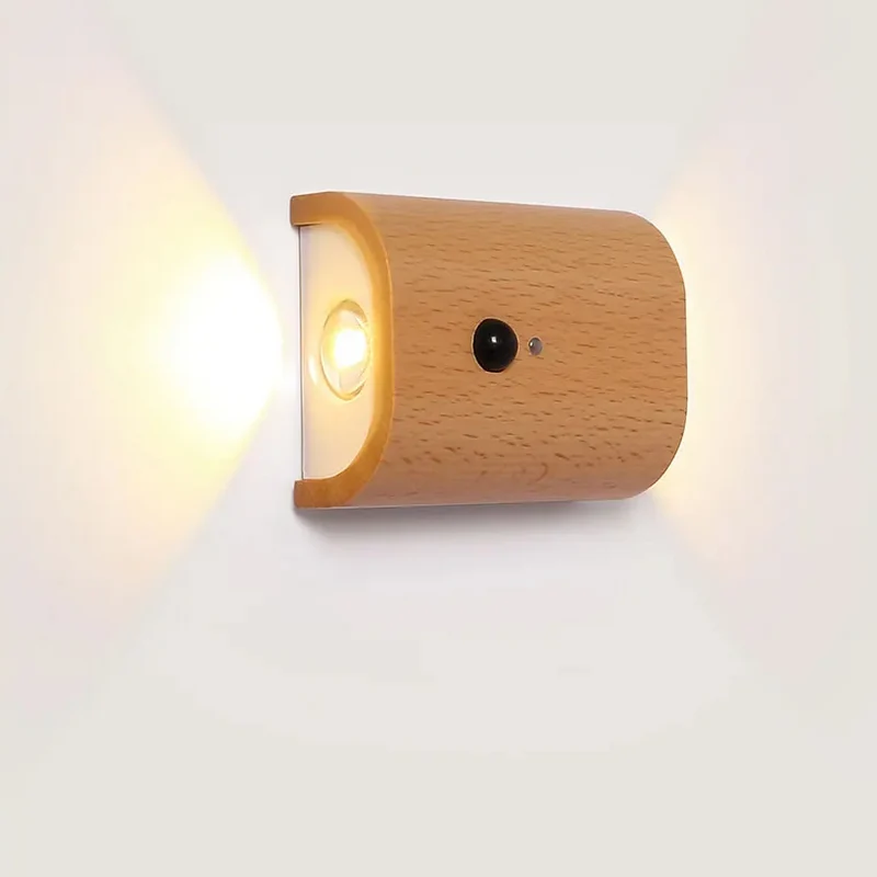 Lampe Détecteur de Mouvement Murale et Magnétique en Bois