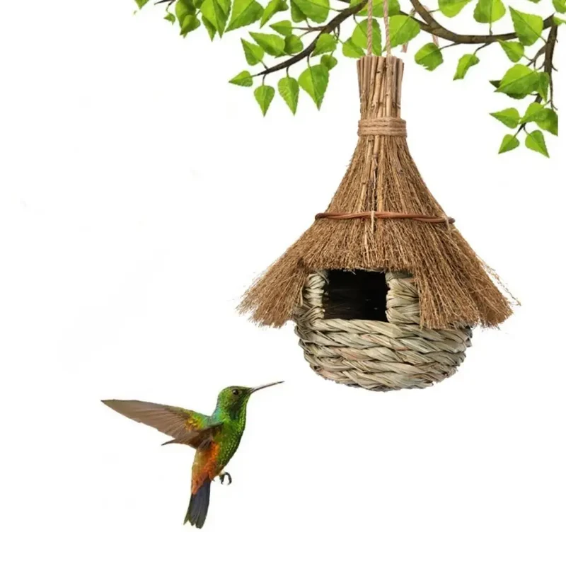 Nichoir Tissé à la Main en Forme de Maison en Bois