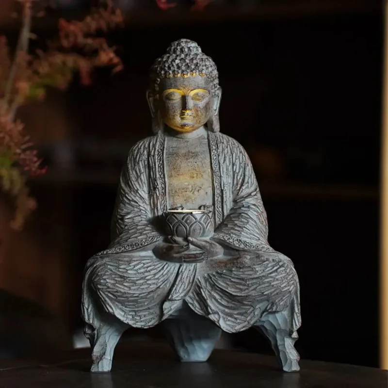 Bouddha Statue Luminaire Solaire en Résine