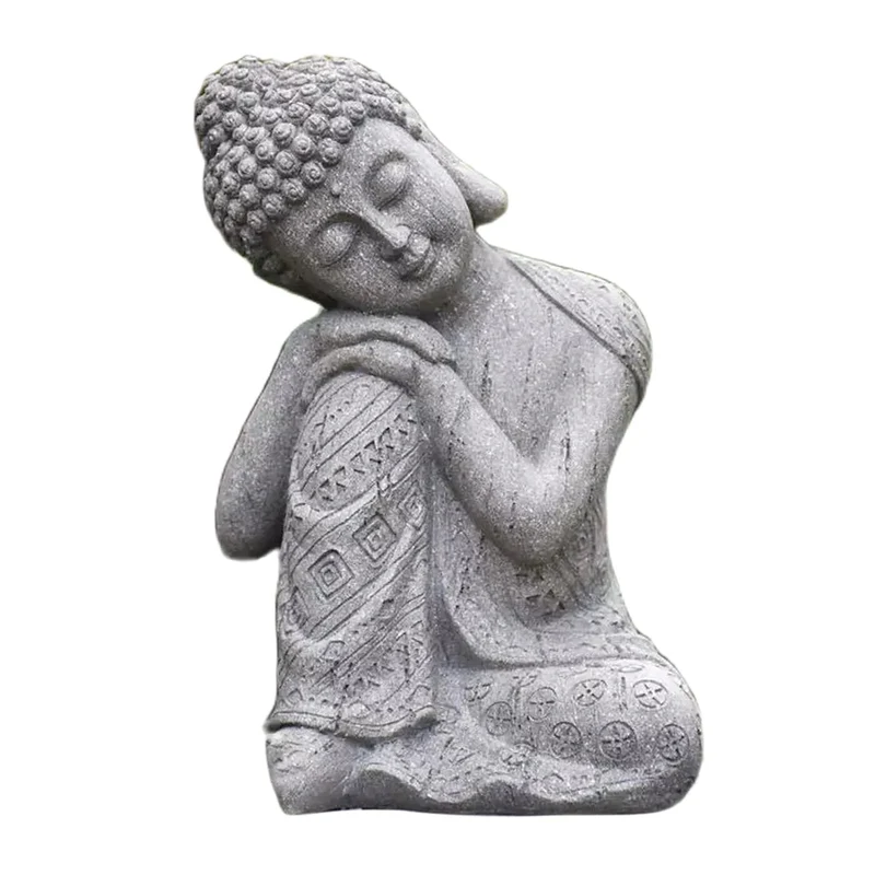 Bouddha Statue Artisanale Grise en Résine