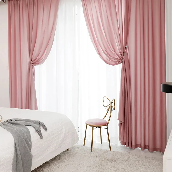 Rideaux Voilage Roses et Transparents en Tulle