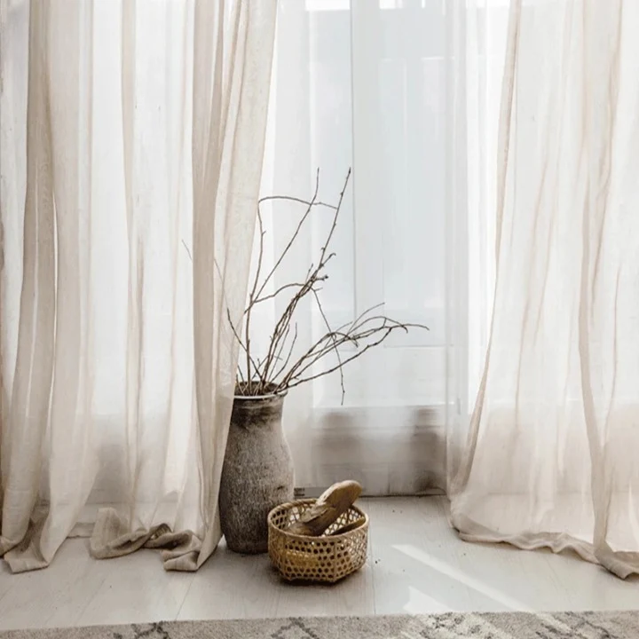 Rideaux en Lin Beiges et Transparents de Style Moderne