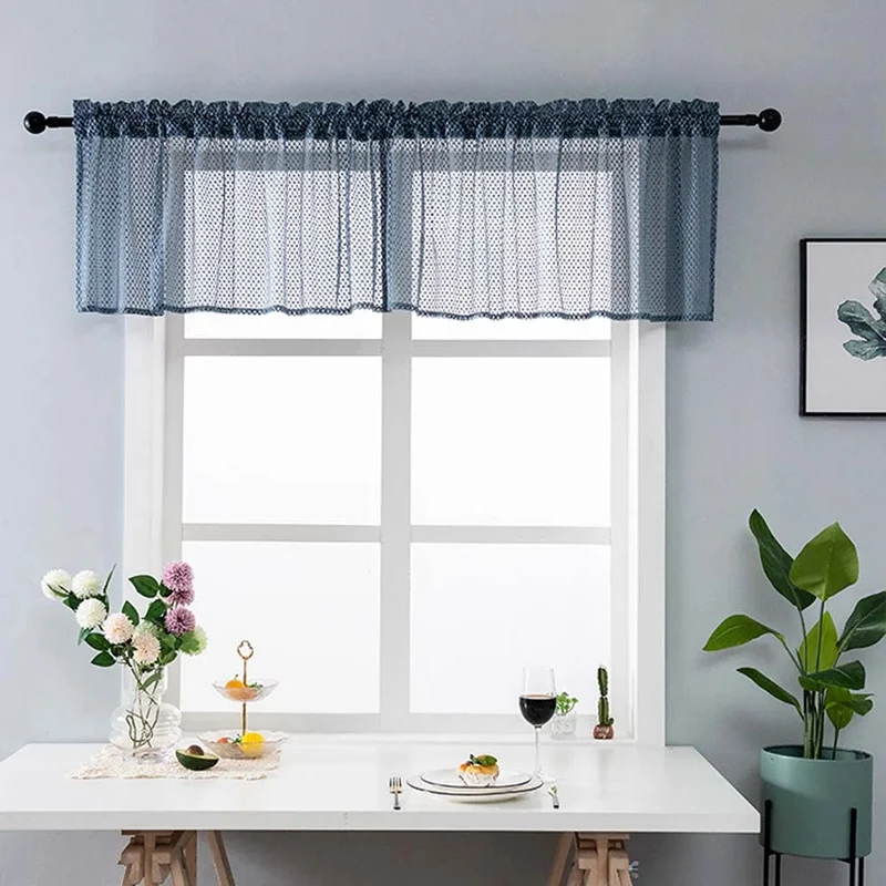 Rideaux Courts Bleus pour Fenêtre en Dentelle