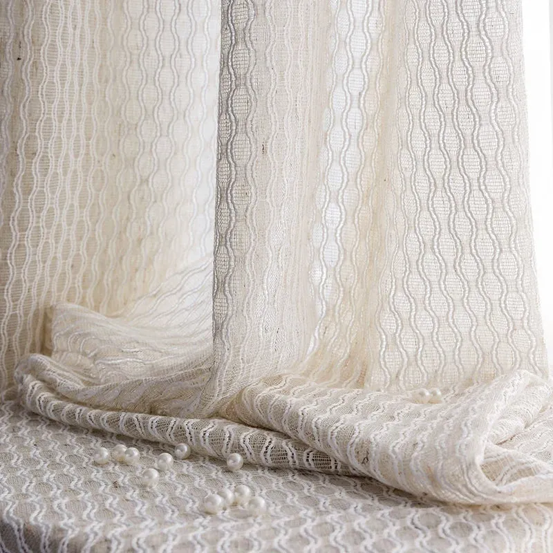 Rideaux Baie Vitrée Beige avec Motifs Géométriques