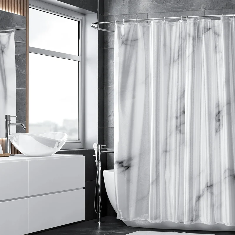Rideau Noir et Blanc de Douche avec Effet Marbré