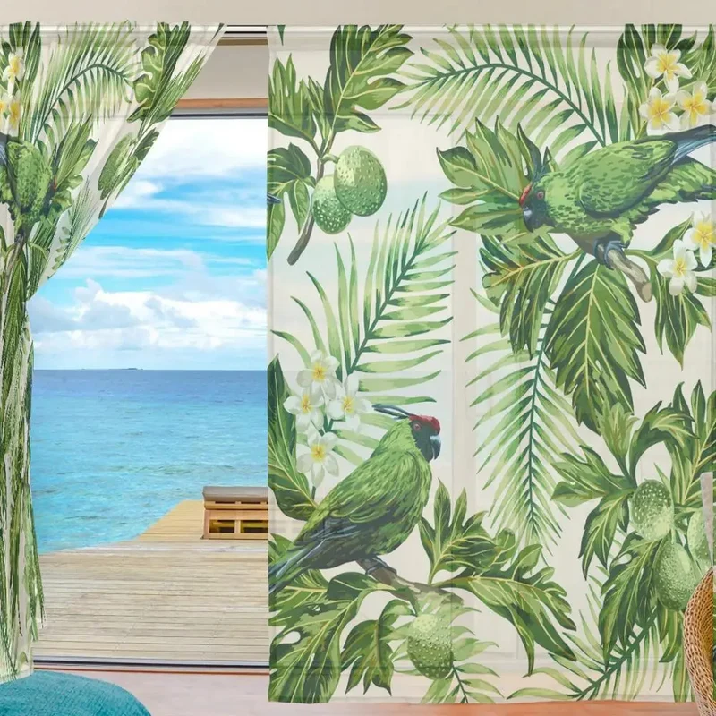 Lot de Deux Rideaux Jungle Transparents avec Feuilles