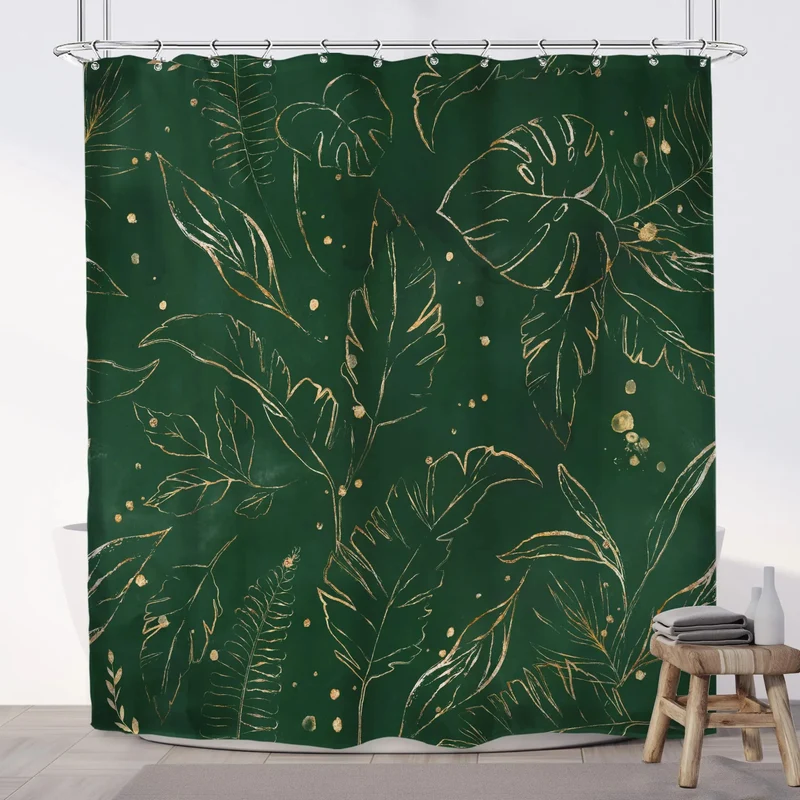 Rideau Jungle avec Motifs de Feuilles pour Douche