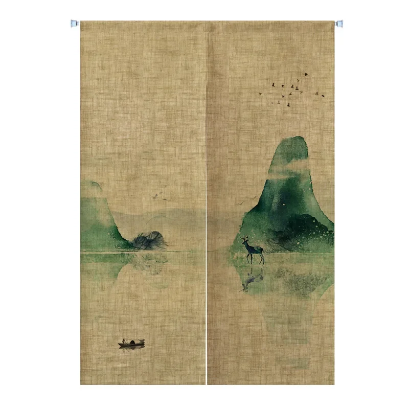 Rideau Japonais Style Vintage avec Paysage pour Porte
