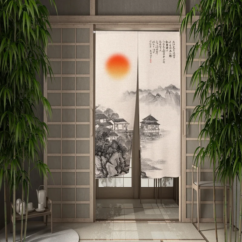 Rideau Japonais Style Peinture à Encre pour Porte
