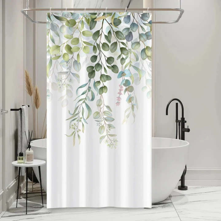 Rideau de Douche Imperméable avec Imprimé de Feuilles Vertes