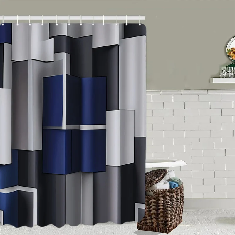 Rideau de Douche 3D Moderne et Imperméable avec Formes Géométriques