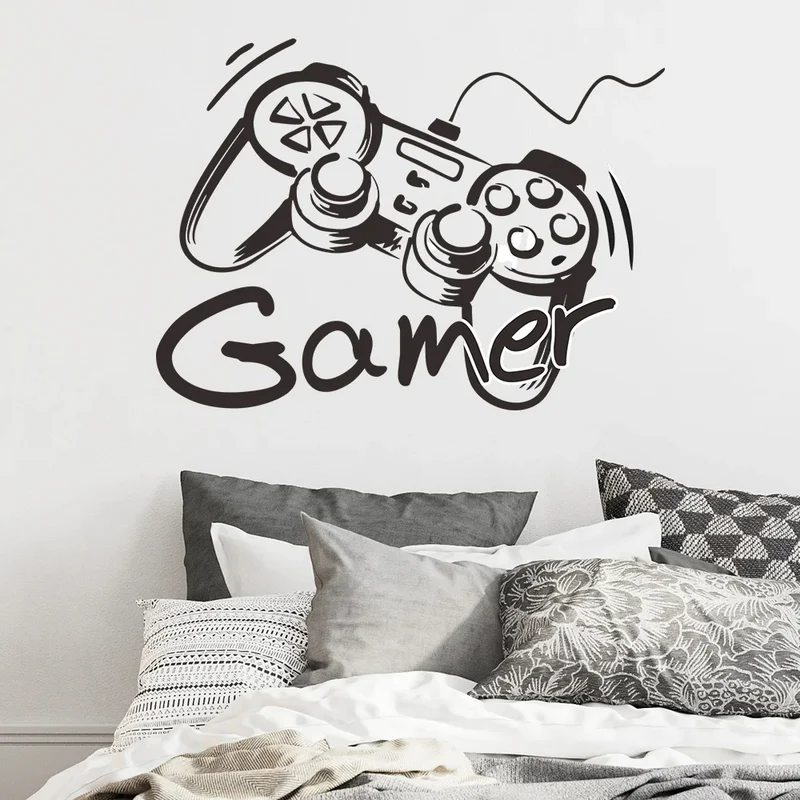 Sticker Mural Chambre en Forme de Manette avec Inscription Gamer