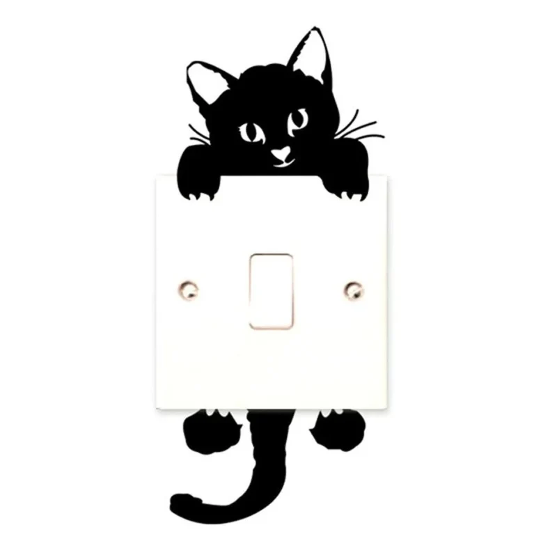 Lot de Cinq Stickers Muraux Chambre pour Interrupteur en Forme de Chat Noir
