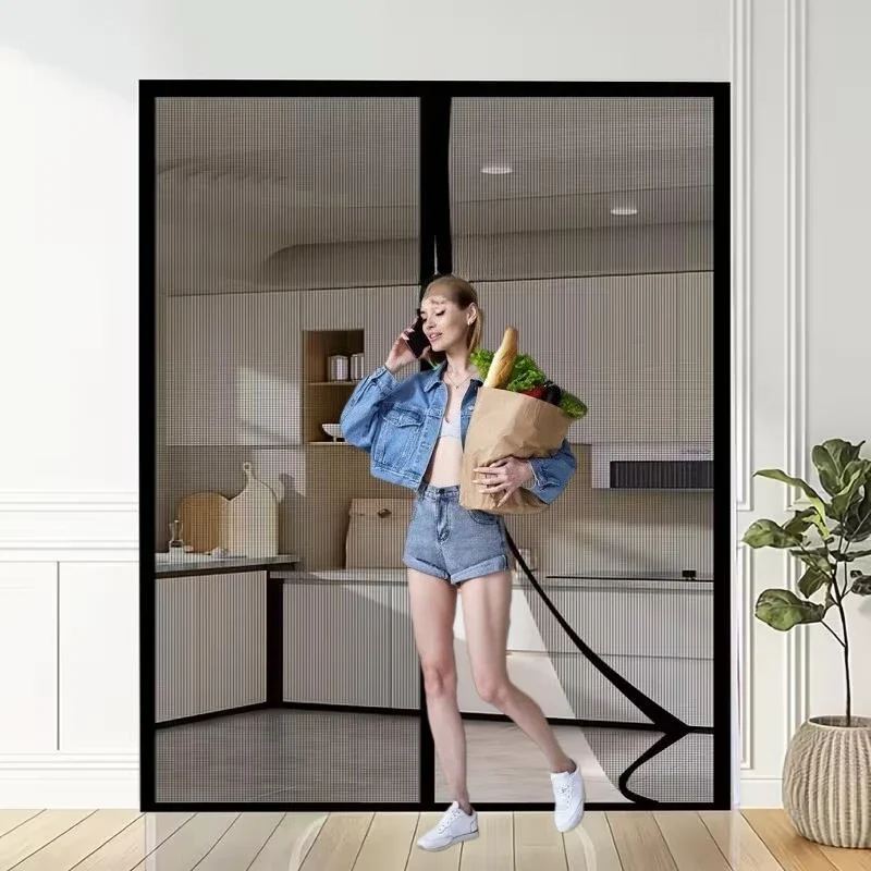 Moustiquaire de porte magnétique en nylon noir - Installation facile par velcro
