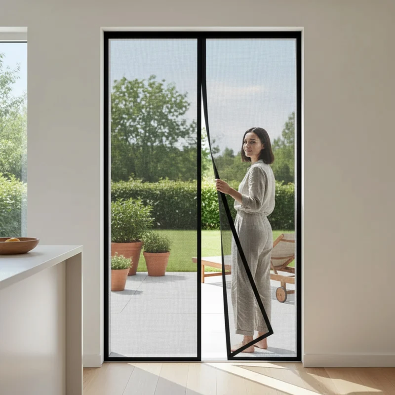 Moustiquaire de Porte Magnétique Noire - Fibre de Verre Renforcée, Haute Transparence