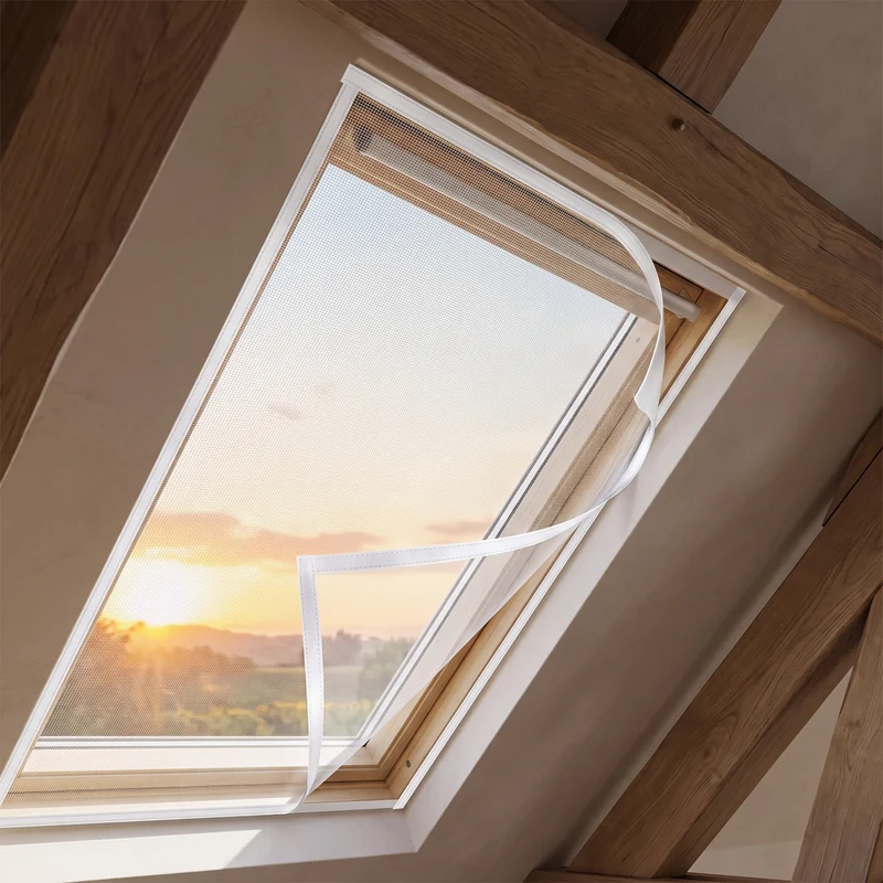 Moustiquaire fenêtre de toit sur-mesure, maille blanche sans perçage