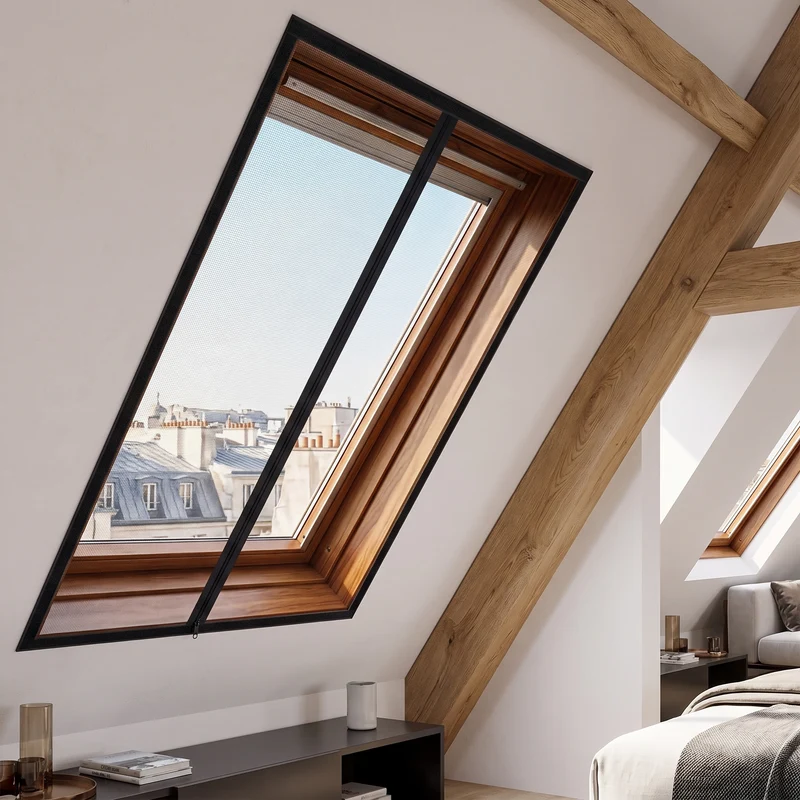 Moustiquaire fenêtre de toit et lucarne sur-mesure, sans perçage, noire