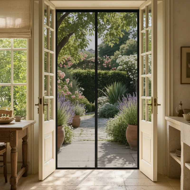 Moustiquaire de porte magnétique noire, sans perçage et sur-mesure