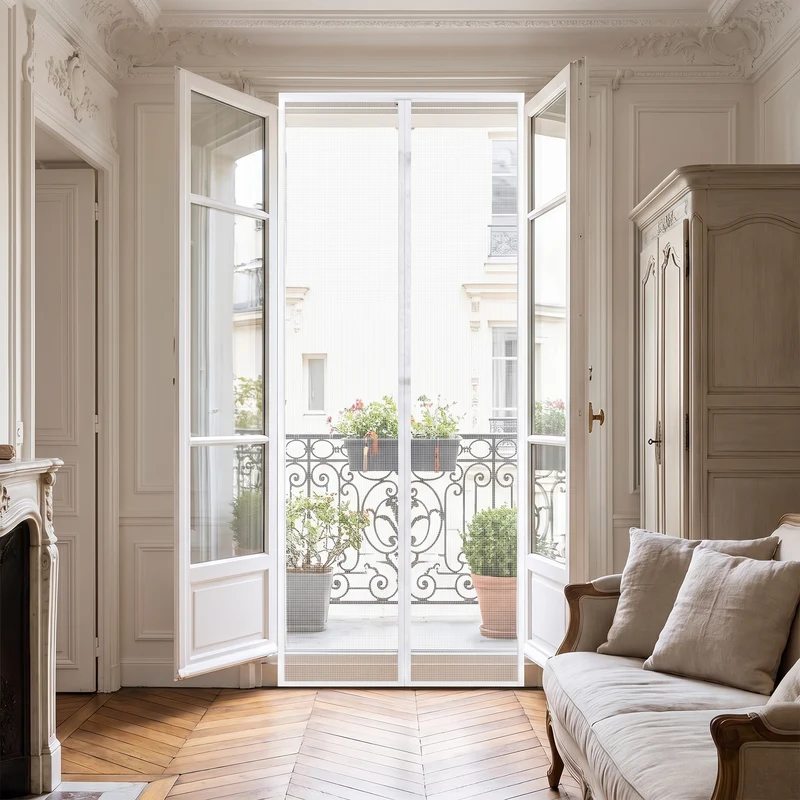 Moustiquaire de porte magnétique blanche, sans perçage