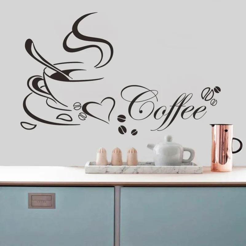 Sticker Cuisine avec une Tasse de Café un Cœur et Inscription Coffee