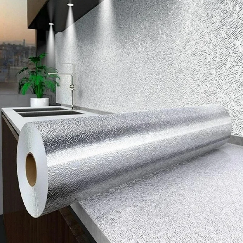 Adhésif Plan de Travail avec des Motifs et une Feuille d'Aluminium