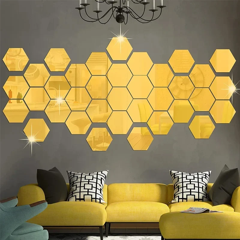 Lot de Vingt Quatre Miroirs Adhésifs Hexagonaux en Acrylique