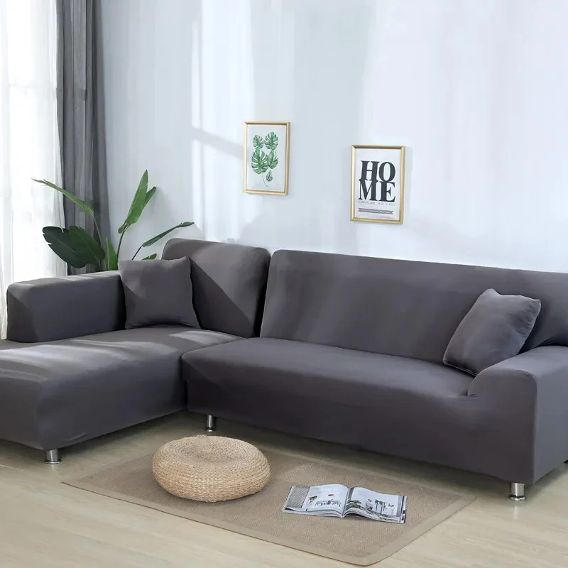 Housse Canapé d'Angle Extensible Grise et Moderne en Polyester