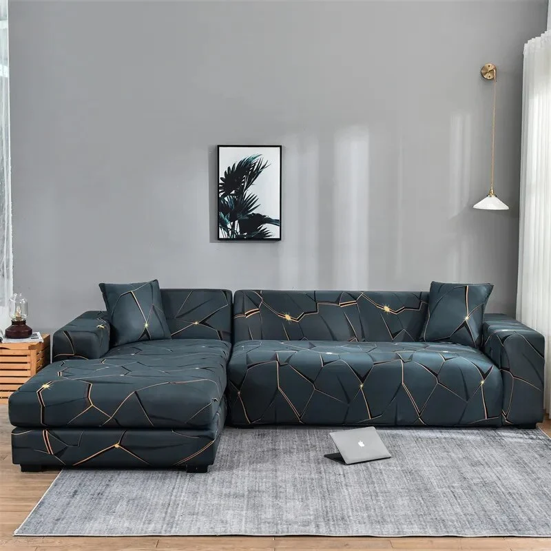 Housse Canapé d'Angle Bleue et Moderne en Polyester