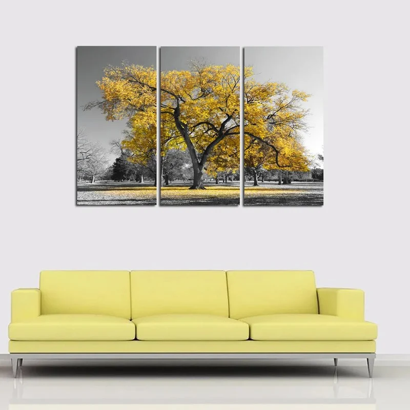 Tableau Décoratif Mural en Toile au Design d'un Arbre Jaune