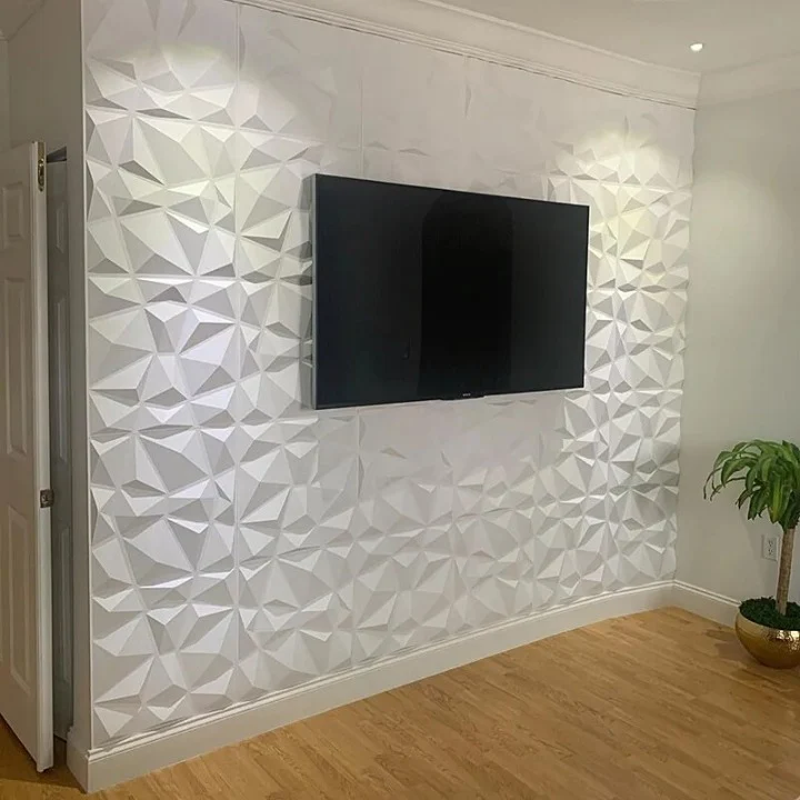 Panneau Mural 3D Blanc avec Reliefs Triangulaires Lot de 12pcs 30 x 30 cm