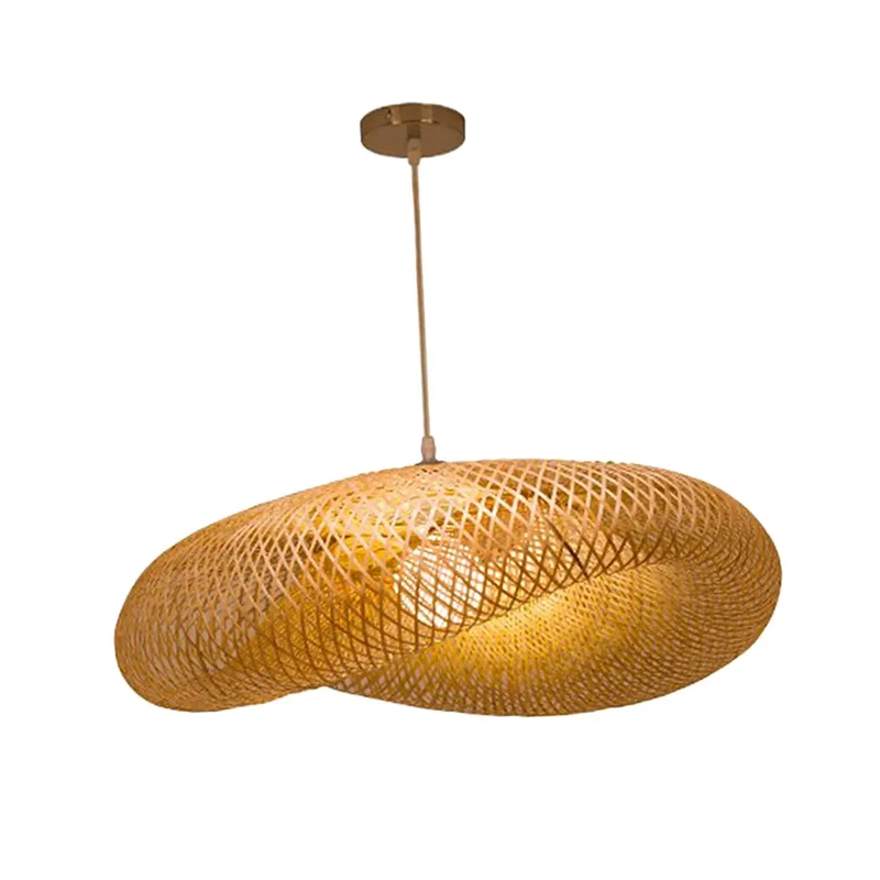 Lustre Bambou Vintage en Forme de Chapeau