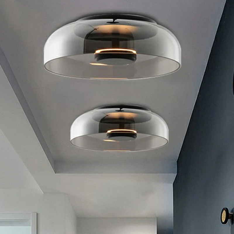 Glazen Plafonnier met Halbschalendesign – Stijlvolle LED-Plafondlamp voor Hal en Gang – Compacte Verlichting voor Lage Plafonds | Sansoti