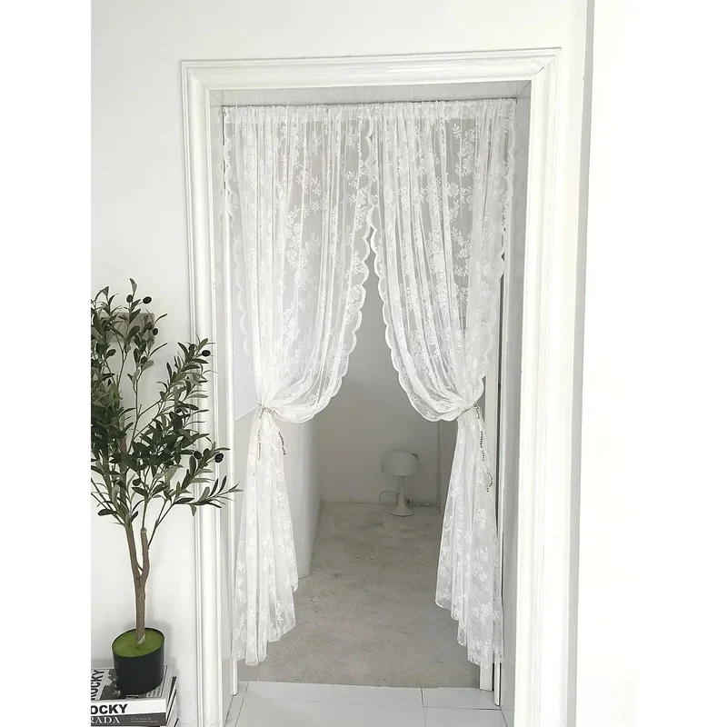 White Floral Embroidery Sheer Curtain