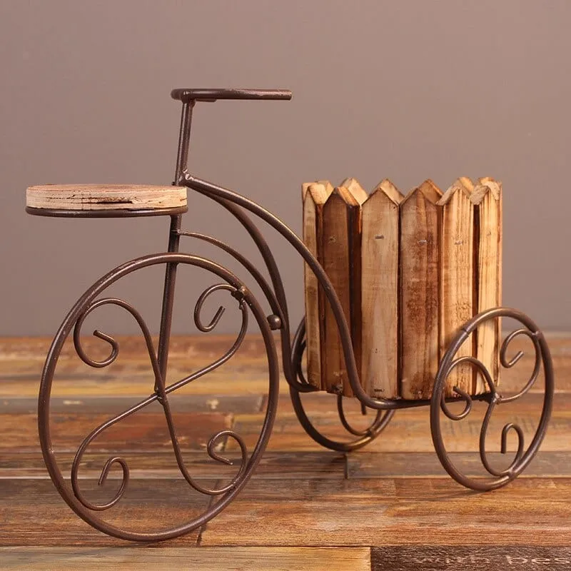 Vélo Porte Plante en Bois Vintage