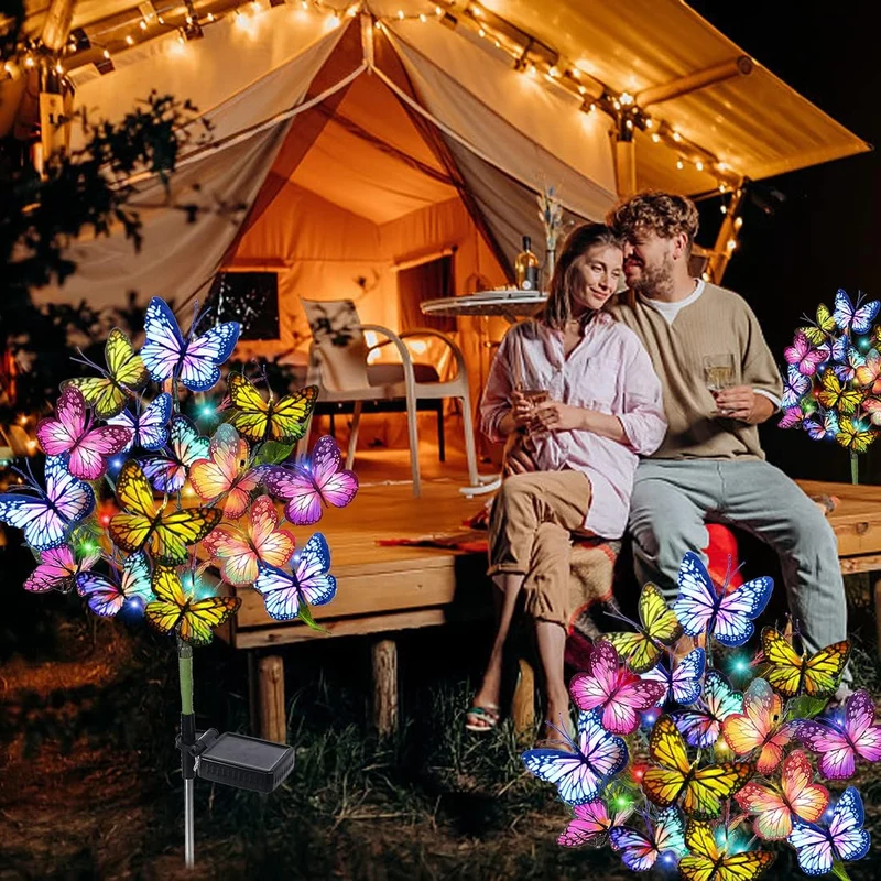 Lampe Solaire sur Pied d'Extérieur Papillons (Lot de 2 + 1 Offerte)