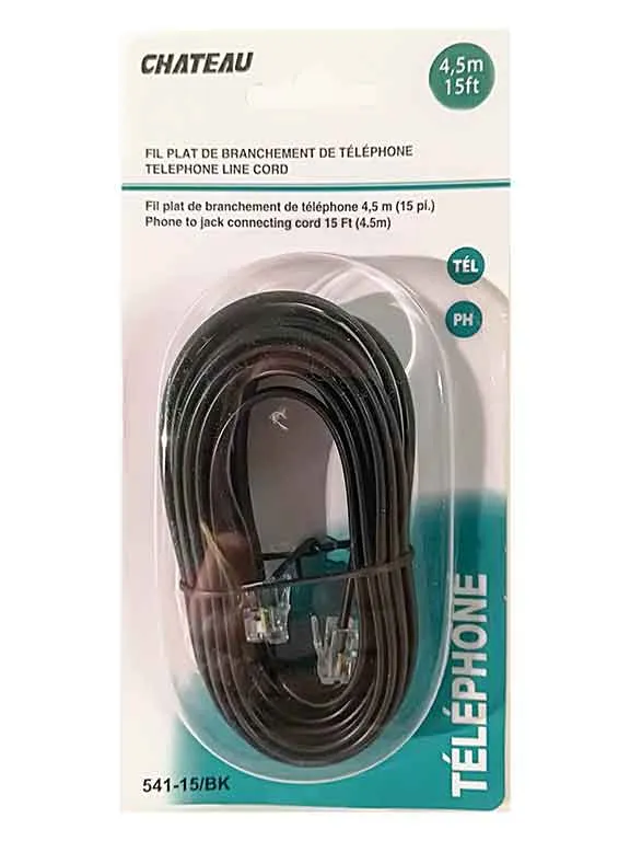 Fil plat de branchement de téléphone terrestre/fixe 15 pi.