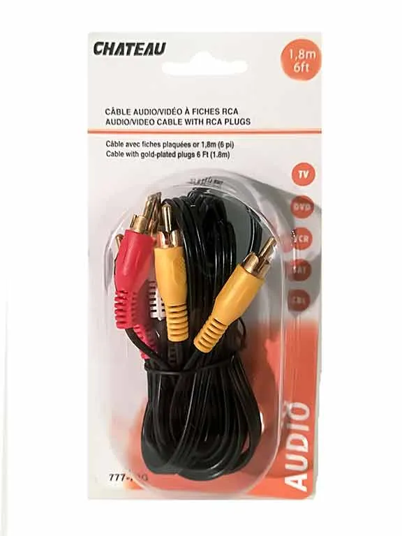 Câble audio vidéo à fiches RCA plaquées or 6 pi.