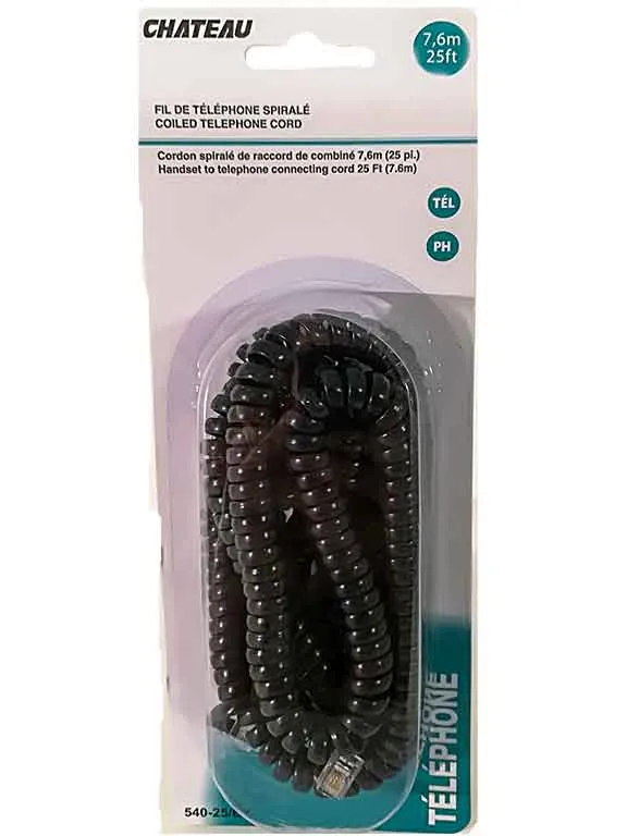 Cordon de téléphone spiralé de 25 pi.