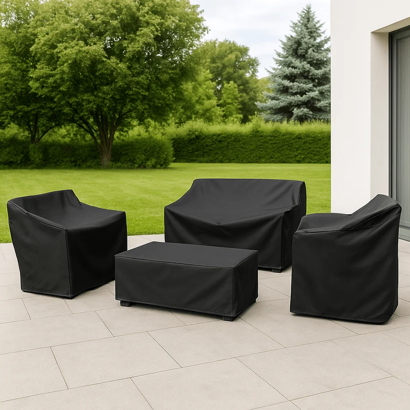 Weerbescherming Hoes voor Tuinmeubelen Waterdicht Polyester Zwart Zilver voor Patio Balkon Tuin Buiten | Sansoti