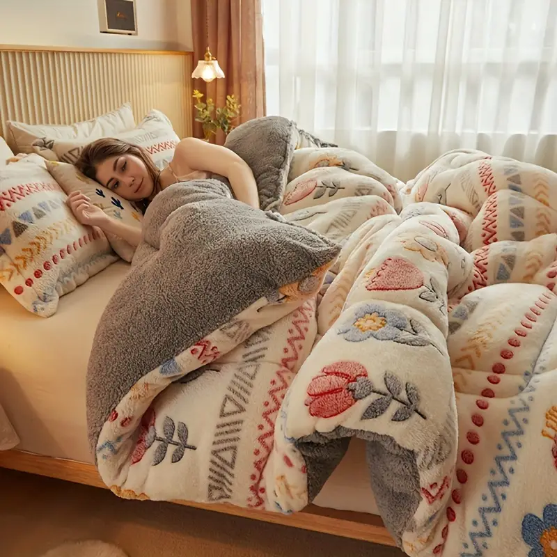 Couette d'Hiver Épaisse Style Bohémien – Douce & Chaude en Polaire Flocon de Neige