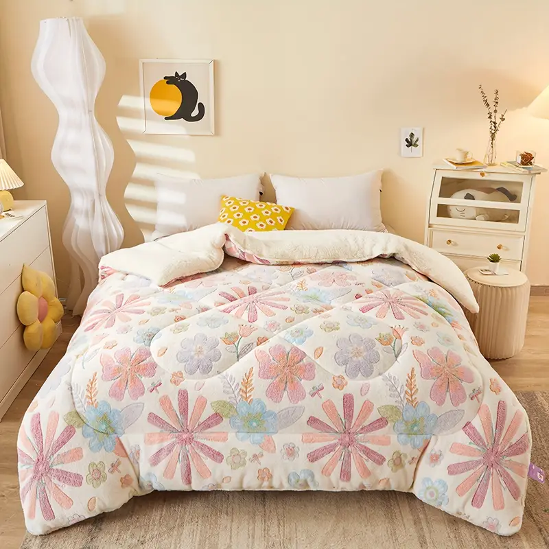 Couette en Polaire Imprimée de Fleurs – Douce et Confortable – Literie Toutes Saisons