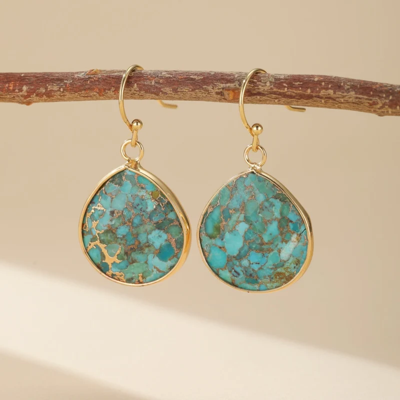 Boucles d'Oreilles Miroir du Ciel | Boucles d'oreille femme en turquoise veinée