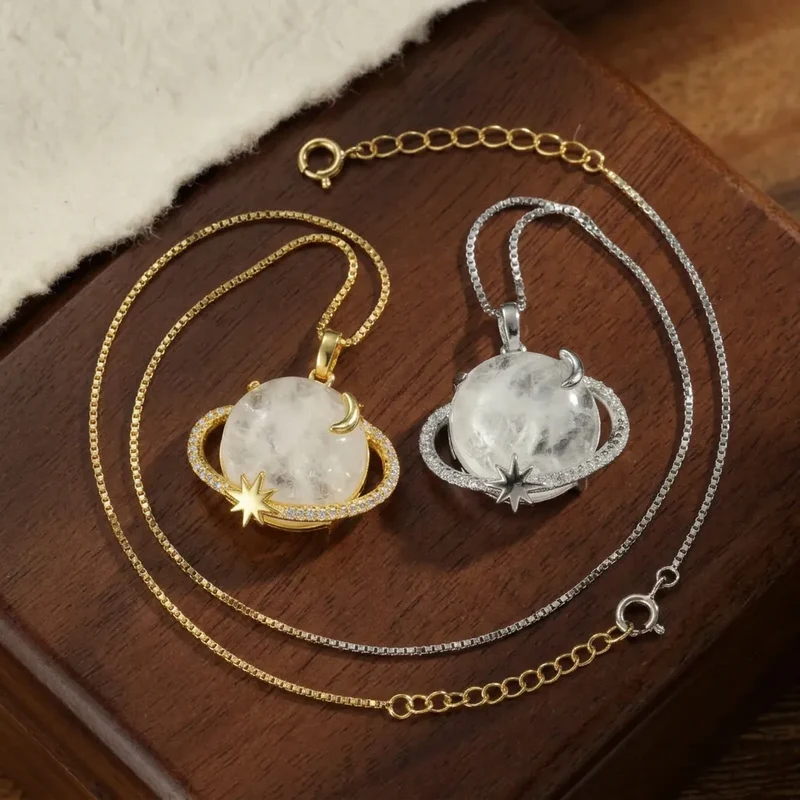 Collier Cosmos Lunaire | Collier femme pierre de lune, motif étoile et lune, argent 925