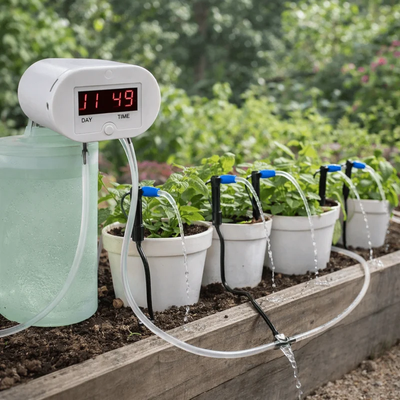 Automatisch Druppelirrigatiesysteem voor Kamerplanten met Timer Verstelbare Slangen Tuin Vakantiebewatering | Sansoti