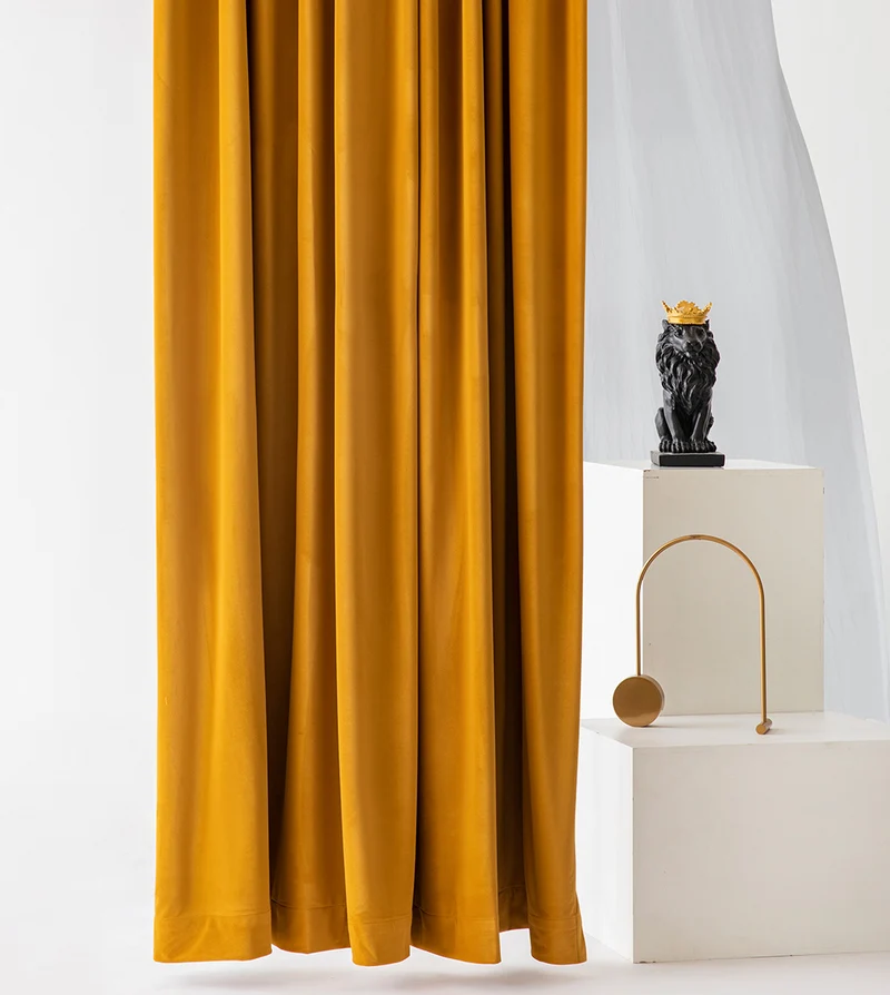 Rideau Occultant Velours Jaune Moutarde Salon