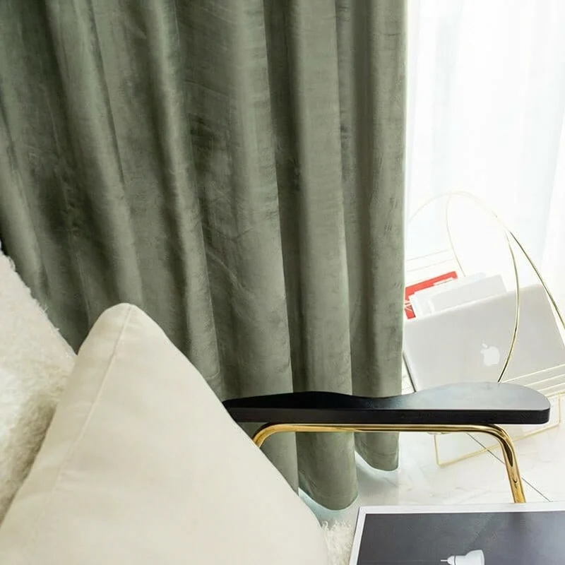 Rideau Occultant Velours Vert Sauge Salon
