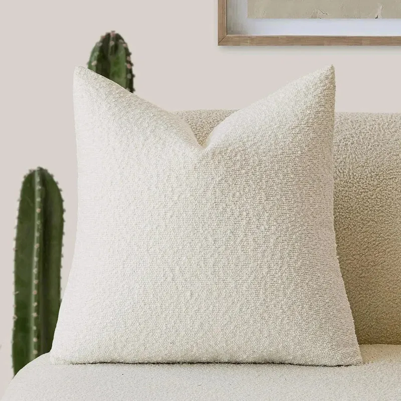 Kussenhoes 45x45 cm Bouclé Stof Zacht Minimalistisch Zonder Binnenkussen Wit Beige Camel Antraciet Groen Zwart | Sansoti