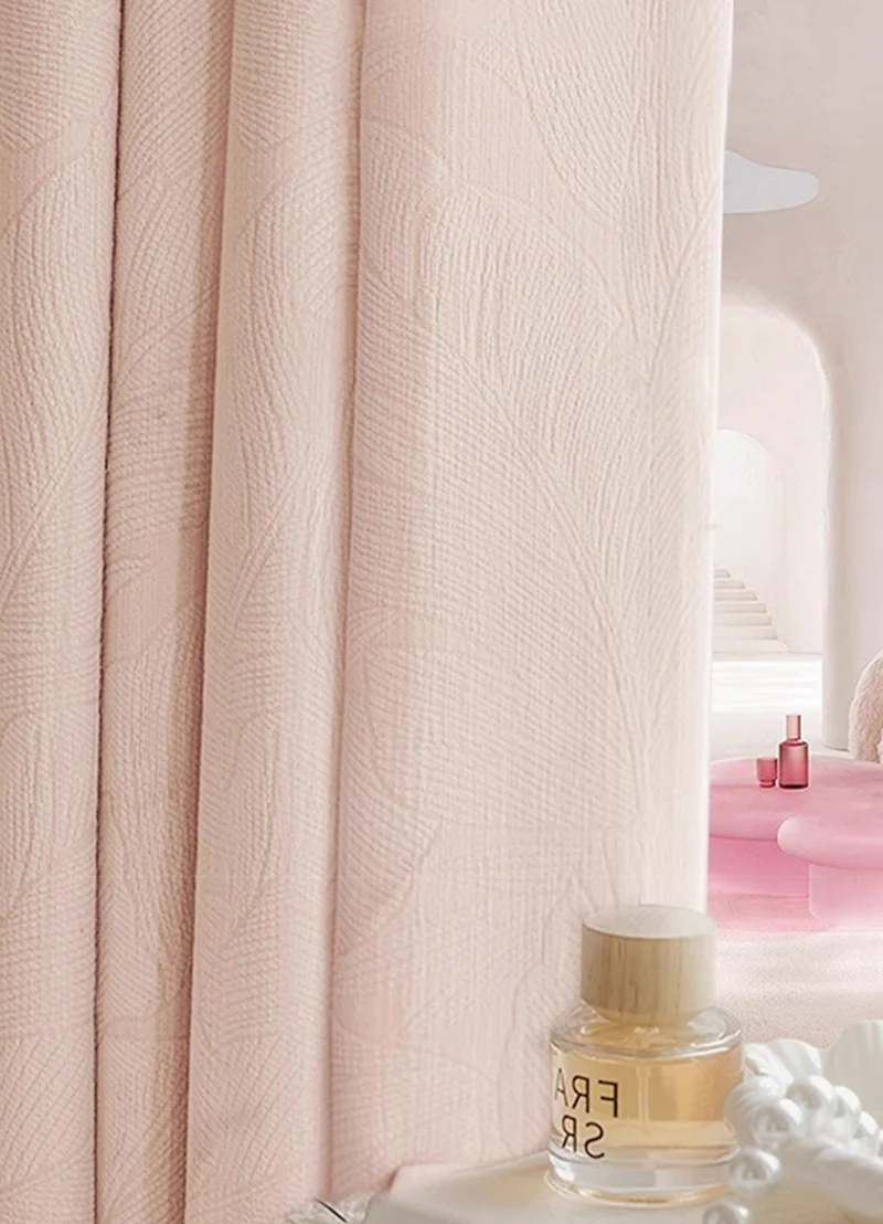 Rideau occultant rose pale jacquard feuilles chambre