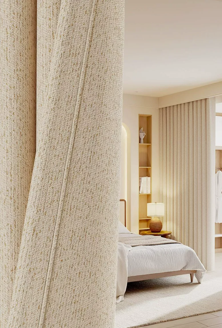 Rideau occultant beige chenille double tissage