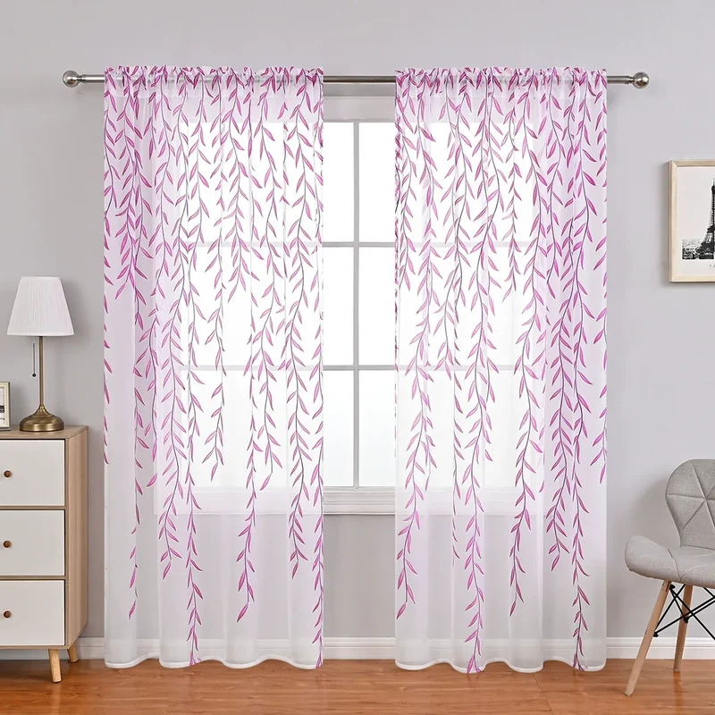 Voilage Blanc Imprimé Feuilles Vertes Salon